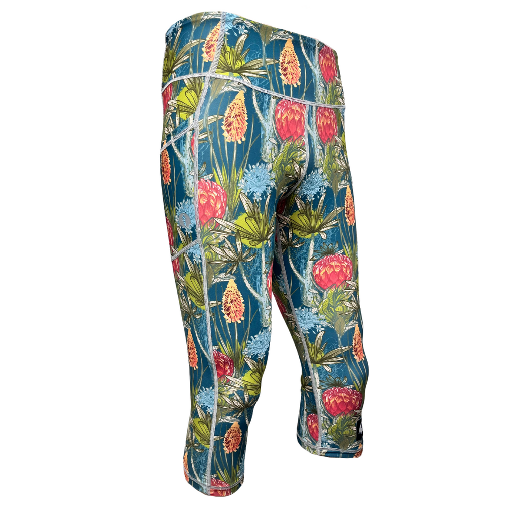 High Waist Funky 3/4 Leggings - Wild Flower