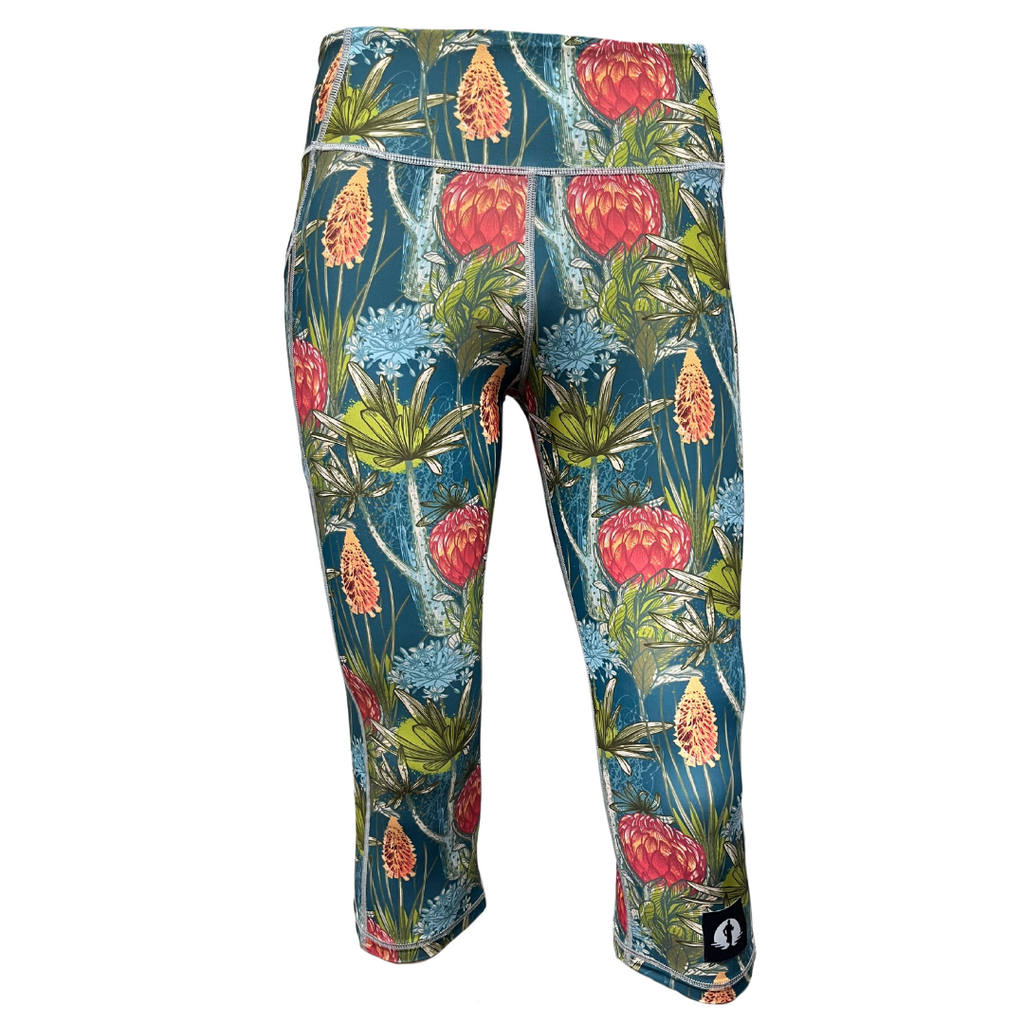 High Waist Funky 3/4 Leggings - Wild Flower