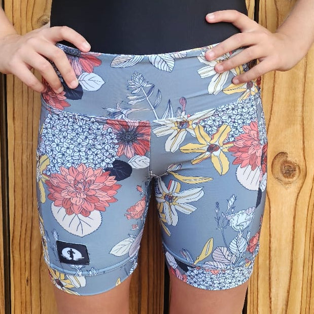 High Waist Funky Pants - Grey Floral Charms