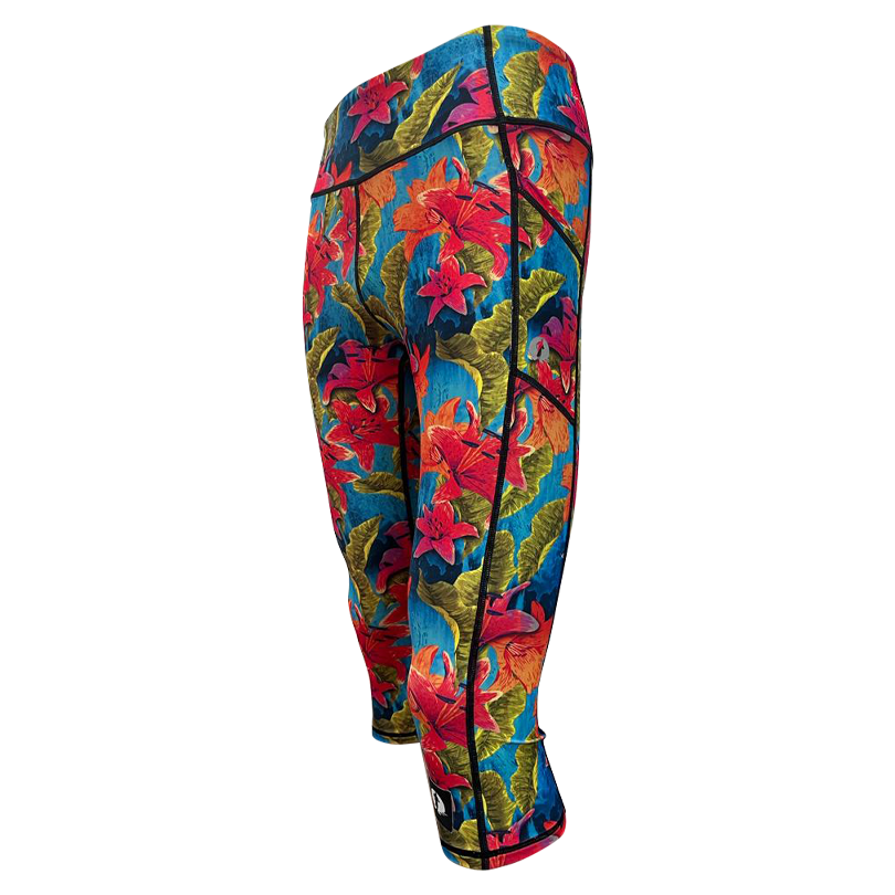 High Waist Funky 3/4 Leggings - Gold Leaf