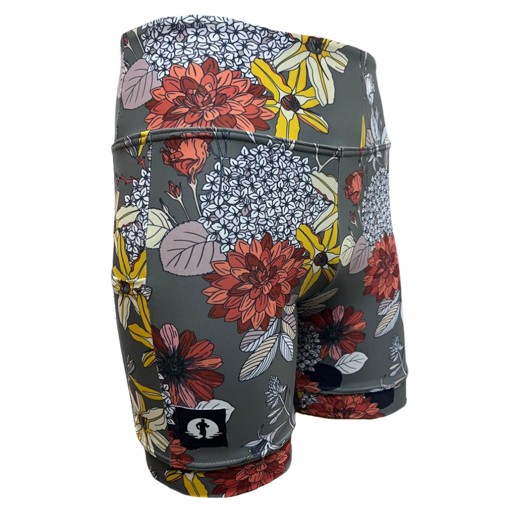 High Waist Funky Pants - Grey Floral Charms