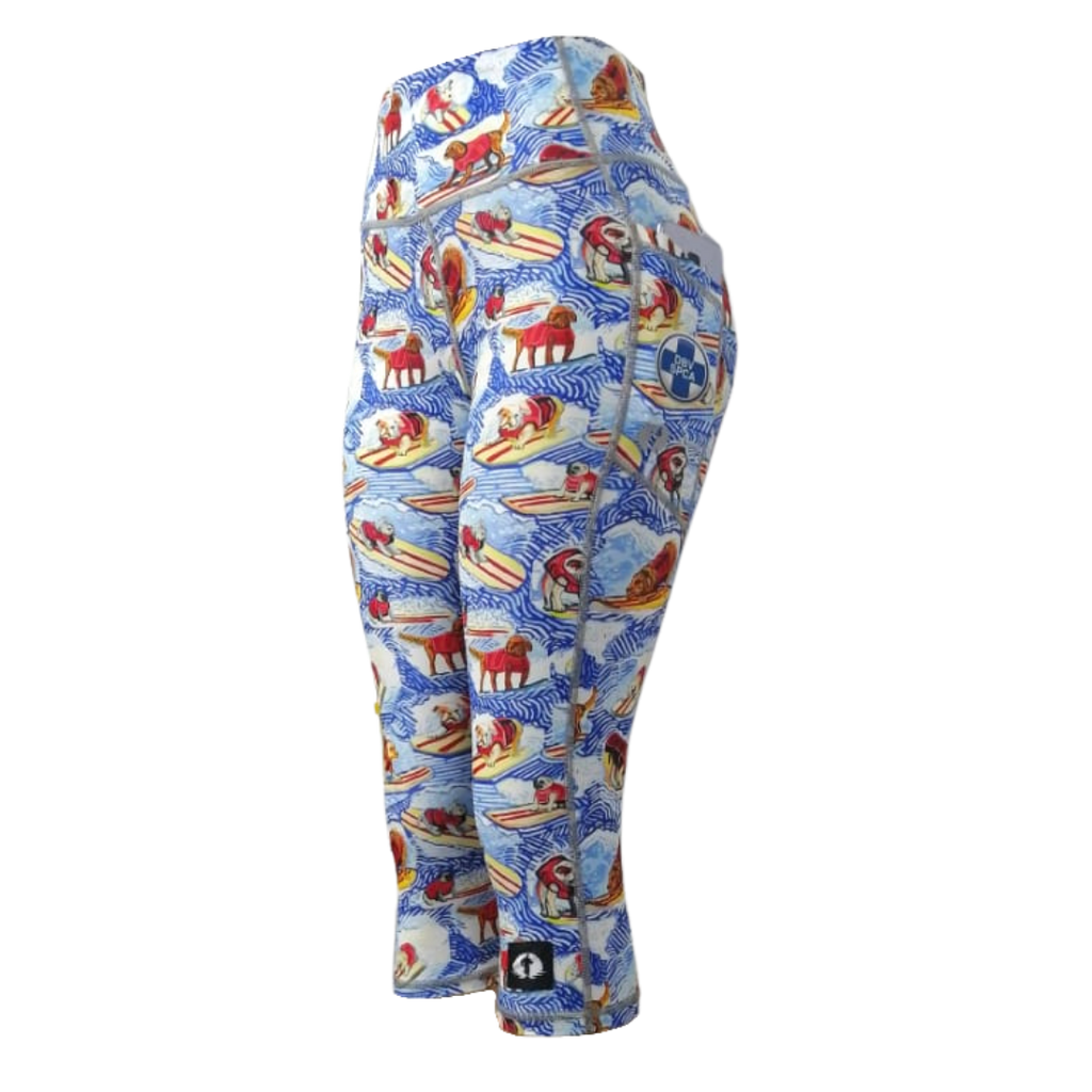 High Waist Funky 3/4 Leggings - SPCA EL Surfer Dogs