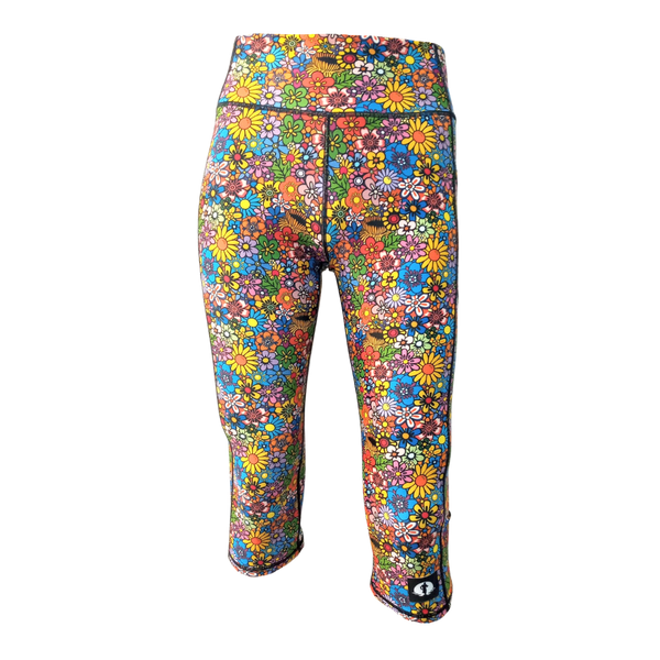 High Waist Funky 3/4 Leggings - Funky Flowers