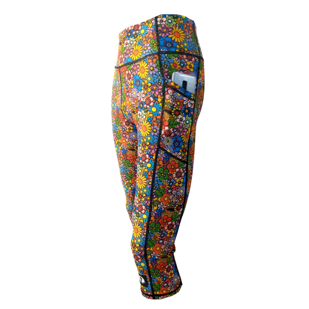 High Waist Funky 3/4 Leggings - Funky Flowers