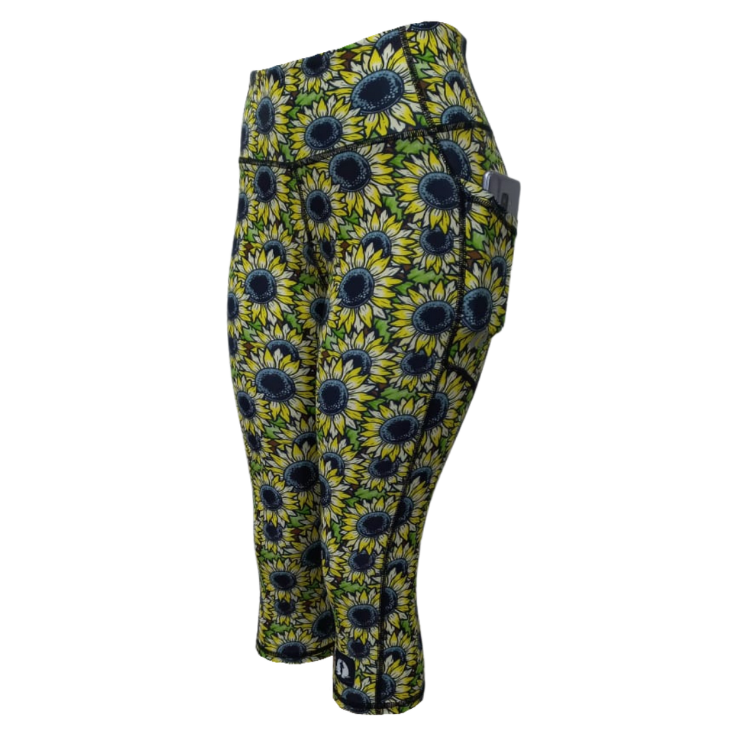 High Waist Funky 3/4 Leggings - Sunflowers