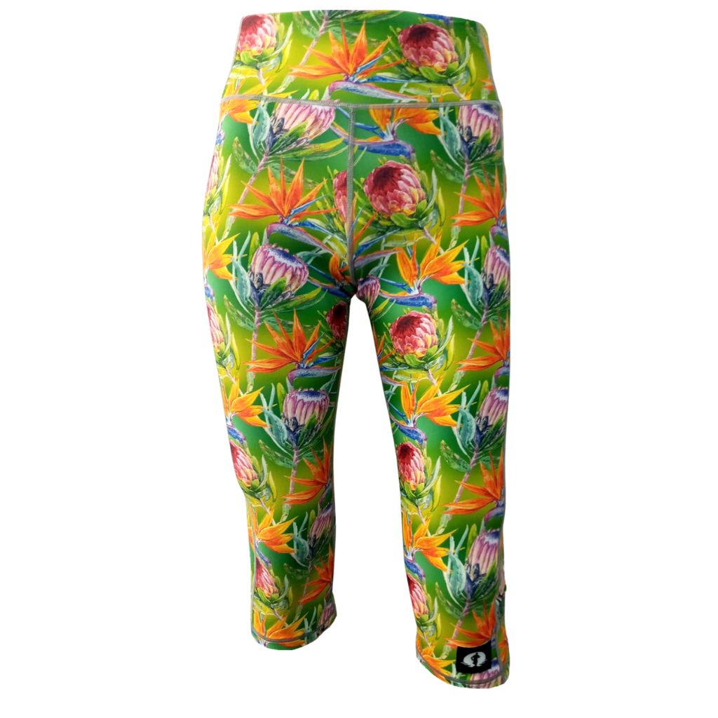 High Waist Funky 3/4 Leggings - Protea
