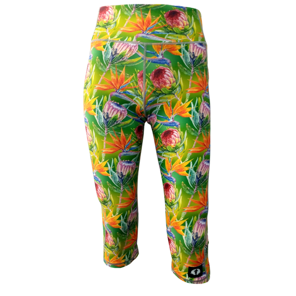High Waist Funky 3/4 Leggings - Protea