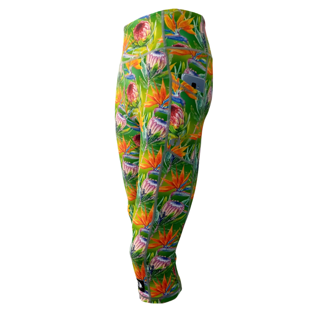 High Waist Funky 3/4 Leggings - Protea