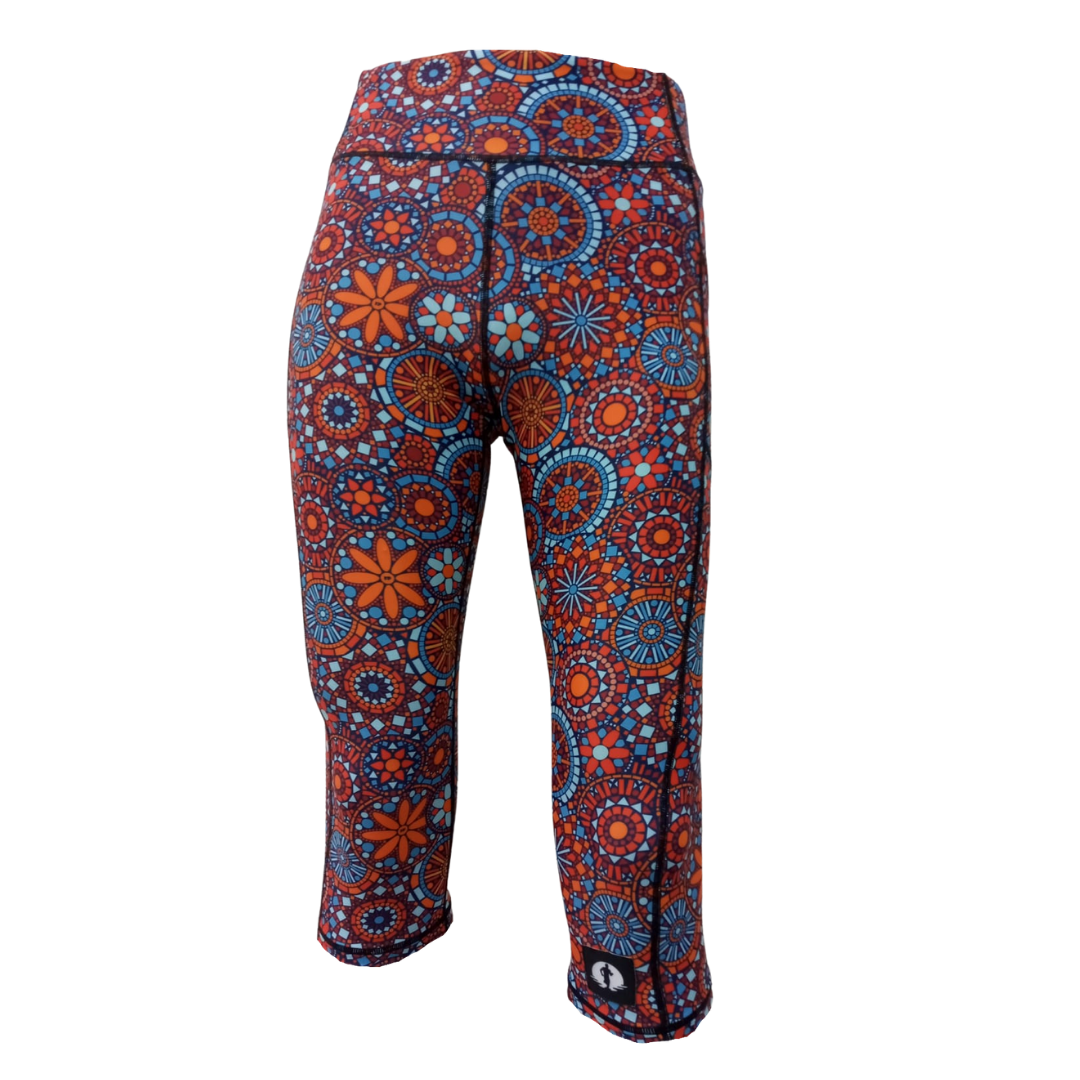 High Waist Funky 3/4 Leggings - Colourful Mosaic - Funky Pants