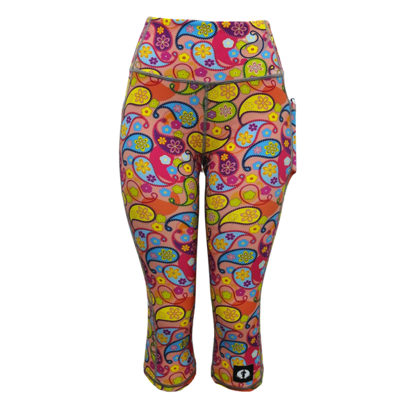 High Waist Funky 3/4 Leggings - Paisley
