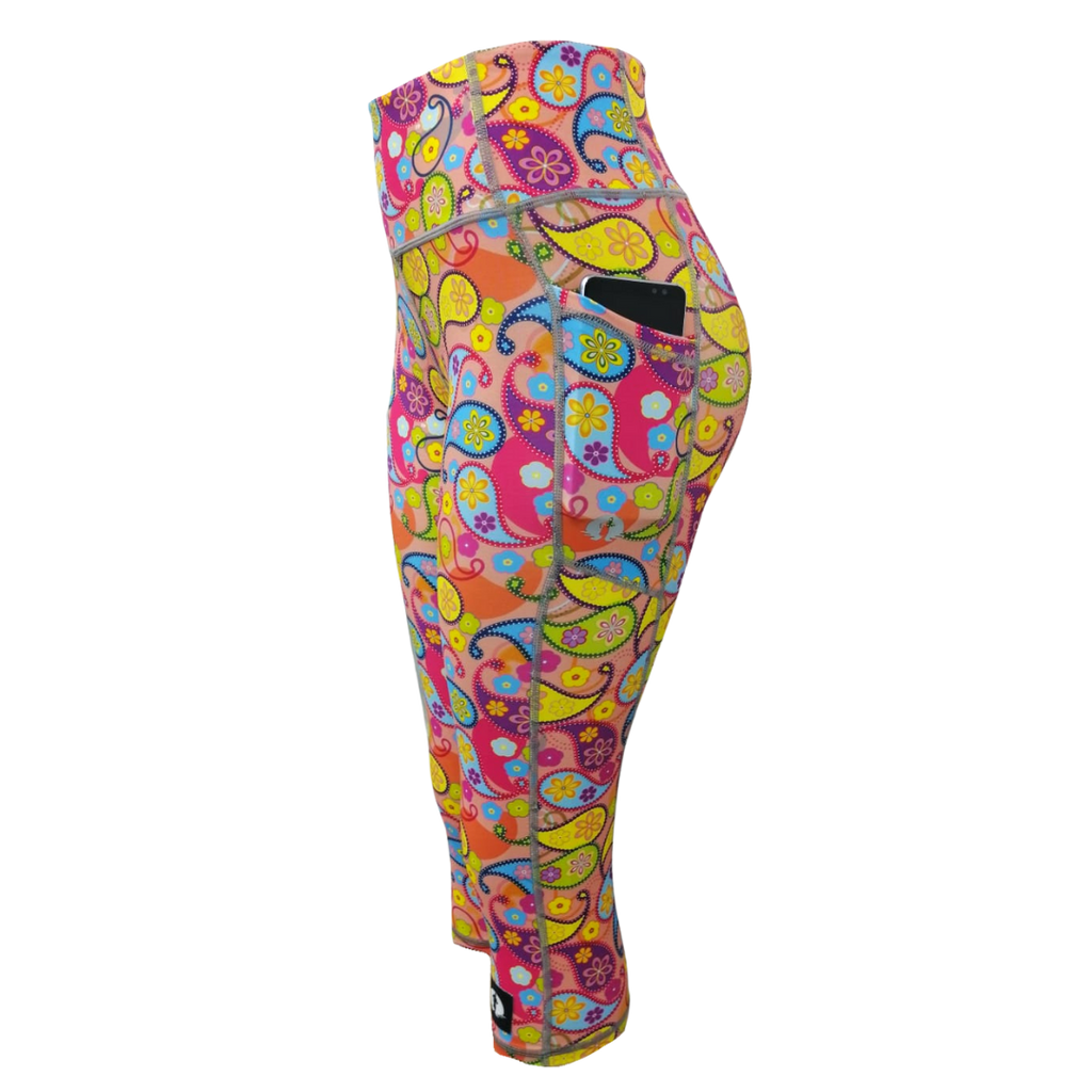 High Waist Funky 3/4 Leggings - Paisley