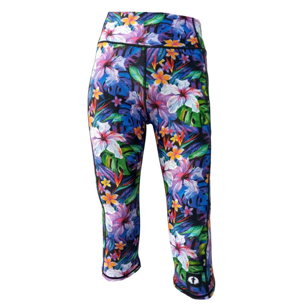 High Waist Funky 3/4 Leggings - Hibiscus
