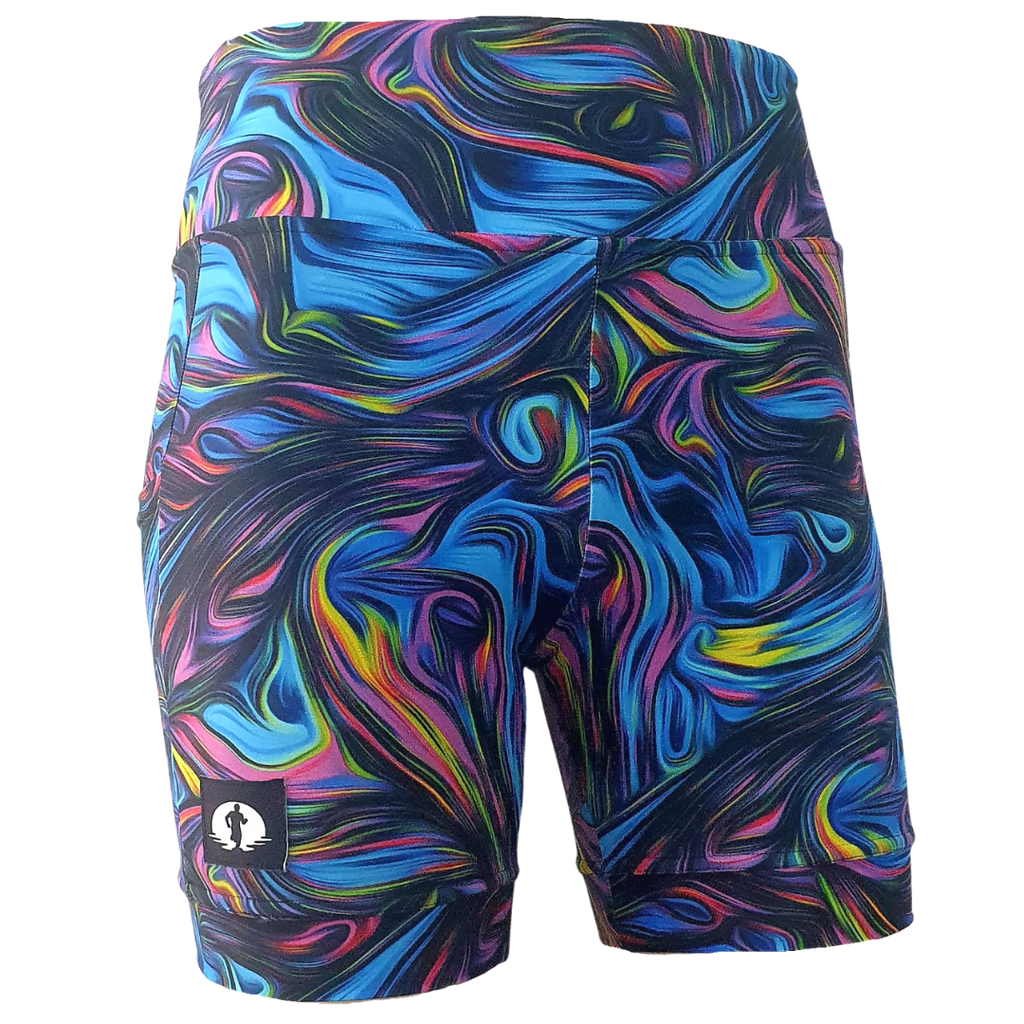 High Waist Funky Pants - Peacock Marble