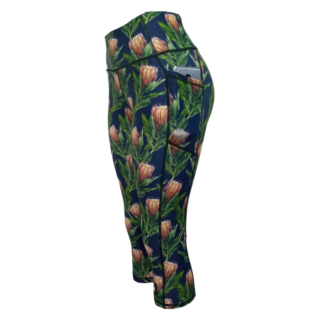 High Waist Funky 3/4 Leggings - Protea 03