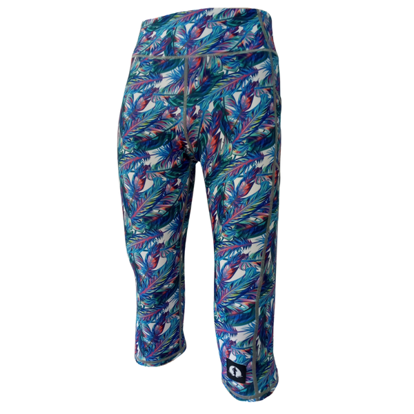 High Waist Funky 3/4 Leggings - Feathers