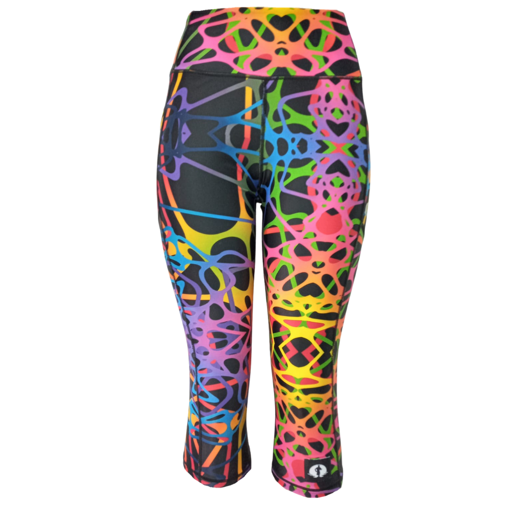 High Waist Funky 3/4 Leggings - Rainbow Veins