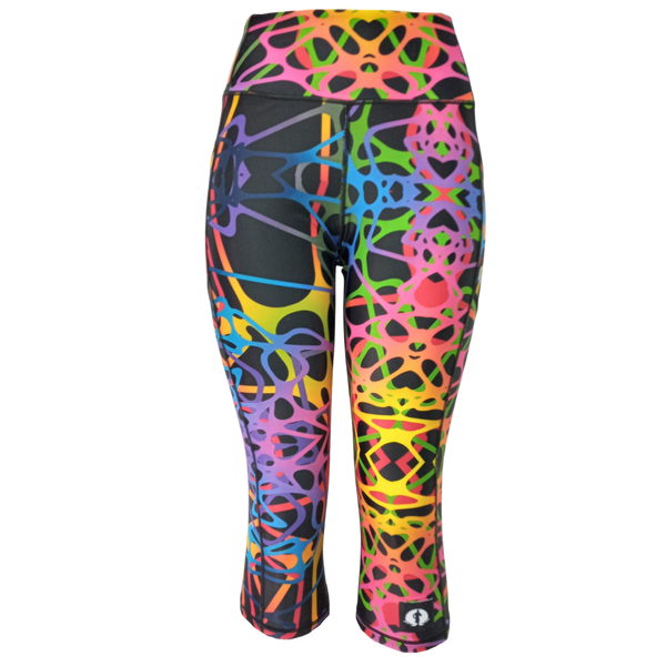 High Waist Funky 3/4 Leggings - Rainbow Veins